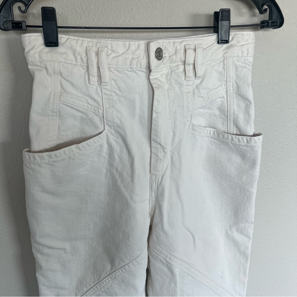 Isabel Marant Nadeloisa Tapered Leg Cotton High Rise Slim Jeans White Trousers 2 - Picture 4 of 13